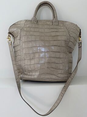 L'INCONTRO Genuine Leather Tote Bag Texture Croc Embossed Print Minimalist Chic